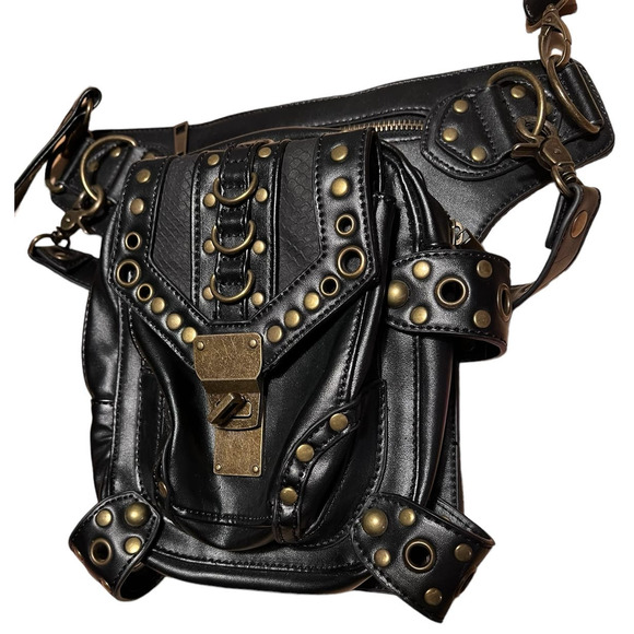 Black and Gold Studded Crossbody Bag - Picture 1 of 15